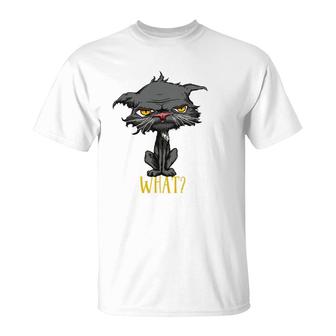 Cat What Funny Bored Cat Yellow Eyes Cat Lovers Kitten T-Shirt | Mazezy