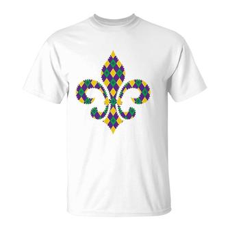 Checkered Mardi Gras Fleur De Lys Symbol T-Shirt | Mazezy