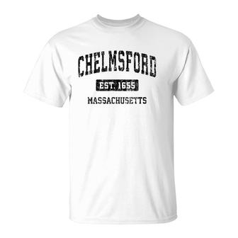 Chelmsford Massachusetts Ma Vintage Sports Design Black Design T-Shirt | Mazezy