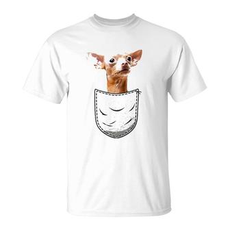 Chihuahua Puppy Chi Hua Techichi In Pocket For Dog Owner T-Shirt | Mazezy