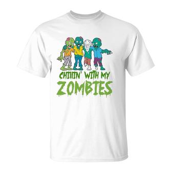 Chillin' With My Zombies Halloween Kids Funny T-Shirt | Mazezy