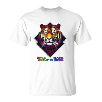 Colorful Tiger Face Cny Happy Lunar New Year Of A Tiger 2022 Ver2 T-Shirt | Mazezy UK