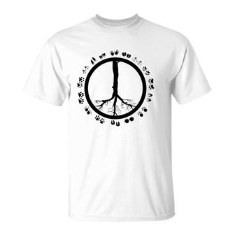 Cool Peace Sign Animal Rights Gift Funny Animal Footprints T-Shirt | Mazezy