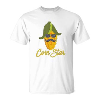 Corn Star Funny Sunglasses Mustache T-Shirt | Mazezy