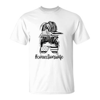Corrections Wife Messy Bun Proud Correctional Officer Wife T-Shirt | Mazezy