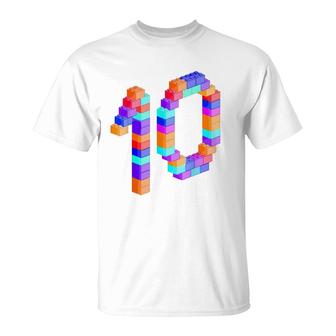 Cute Block Building 10Th Birthday Gift 10 Years Old Boy Girl T-Shirt | Mazezy
