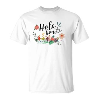 Cute Hola Bonita Spanish Speakers Hello Beautiful T-Shirt | Mazezy