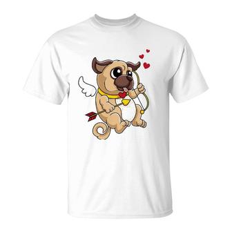Cute Pug Valentine's Day Cupid Pug Dog Love T-Shirt | Mazezy