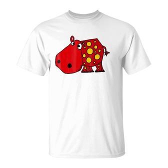 Cute Red Hippo Cartoon T-Shirt | Mazezy