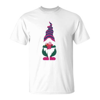 Cute Valentine Gnome Holding Flowers And Hearts Tomte Gift T-Shirt | Mazezy