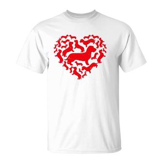 Cute Valentine's Day Dachshund Dog Hearts Puppy Lover T-Shirt | Mazezy
