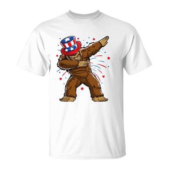 Dabbing Bigfoot 4Th Of July S Sasquatch American Flag T-Shirt | Mazezy