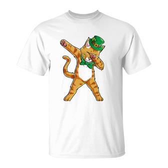 Dabbing Cat St Patrick's Day Boys Girls Kids Leprechaun Dab T-Shirt | Mazezy