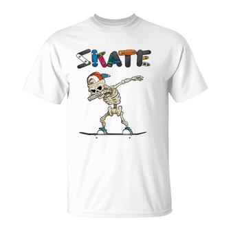 Dabbing Skater For Boys And Men Skeleton Skateboard T-Shirt | Mazezy