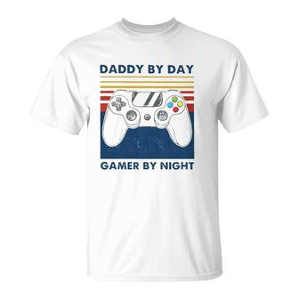 Daddy By Day Gamer By Night Controller Father's Day Gamer T-Shirt | Mazezy