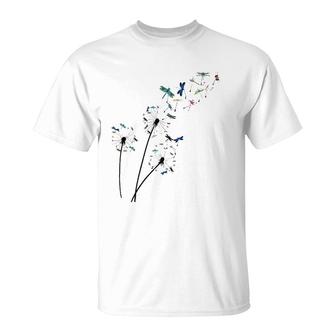 Dandelion Dragonfly Flower Floral Dragonfly Tree T-Shirt | Mazezy
