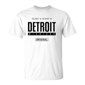 Detroit Coordinates Novelty Graphic Gift For Men Women T-Shirt | Mazezy