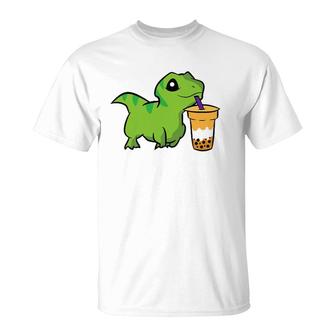 Dinosaur Drinking Bubble Tea Funny Boba Tea T-Shirt | Mazezy