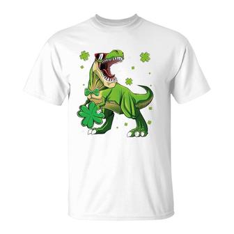 Dinosaurrex Kids Boys Lucky Shamrock StPatrick's Day T-Shirt | Mazezy