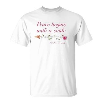 Distressed Mother Teresa Quote Peace Beings With Smile T-Shirt | Mazezy