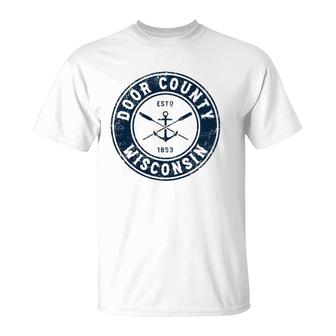 Door County Wisconsin Wi Vintage Boat Anchor & Oars T-Shirt | Mazezy UK