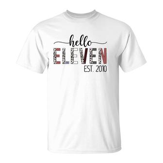 E6dy Leopard Hello Eleven Est 2010 11Th Birthday Party T-Shirt | Mazezy