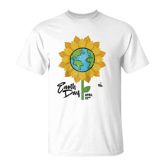 Earth Day April 22 Cute Sunflower Bumble Bee Raglan Baseball Tee T-Shirt | Mazezy