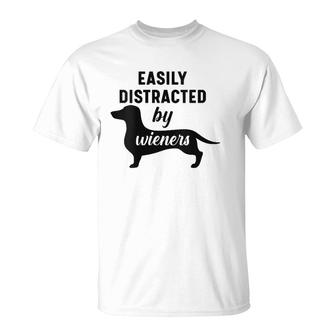 Easily Distracted By Wieners Dachshund Funny Weiner Dog V-Neck T-Shirt | Mazezy