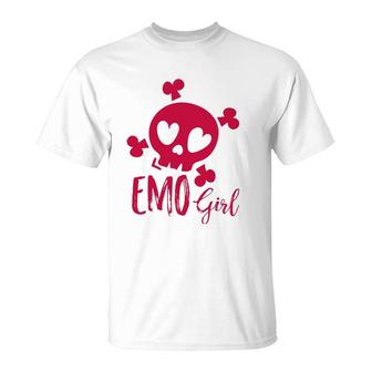 Emo Girl Pink Skull Emo Goth Music Emotional Skull Humor T-Shirt | Mazezy