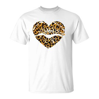 Fashion Leopard Love Heart Print Lips Womens Gift Idea T-Shirt | Mazezy