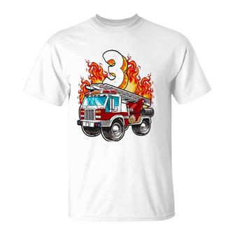 Firefighter 3Rd Birthday Fireman And Firetruck Birthday Boys T-Shirt | Mazezy