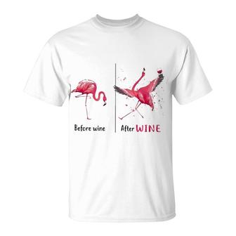 Flamingo Before And After Wine T-Shirt | Mazezy