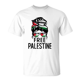 Free Palestine Free Gaza Messy Bun Mother's Day Gift T-Shirt | Mazezy