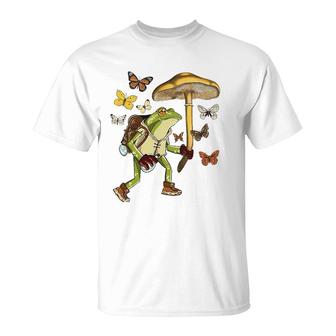 Frog Mushroom Umbrella Butterflies Cottagecore Goblincore T-Shirt | Mazezy