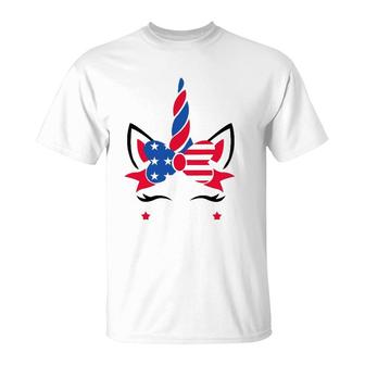 Funny American Unicorn Usa Flag 4Th Of July Gift Women Girls T-Shirt | Mazezy