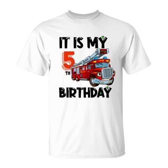 Funny Awesome Firefighter Design It Is My 5Th Birthday T-Shirt - Seseable