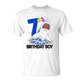 Funny Birthday Boy 7 Shark Tee Women Celebration Gifts T-Shirt | Mazezy