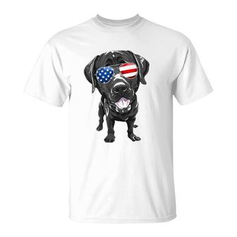 Funny Black Lab Dog Sunglasses American Flag T-Shirt | Mazezy