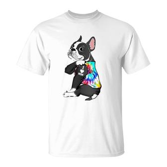 Funny Boston Terrier Dog Tattoo I Love Mom Mother's Day Gift T-Shirt | Mazezy