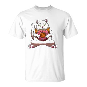 Funny Donut Cat Design For Kids Men Women Doughnut Foodie T-Shirt | Mazezy