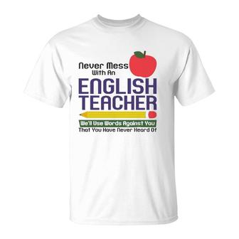 Funny English Teacher Humor Reading Books Vocabulary Grammar T-Shirt | Mazezy