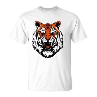 Funny Growling Mouth Open Bengal Tiger Birthday T-Shirt | Mazezy