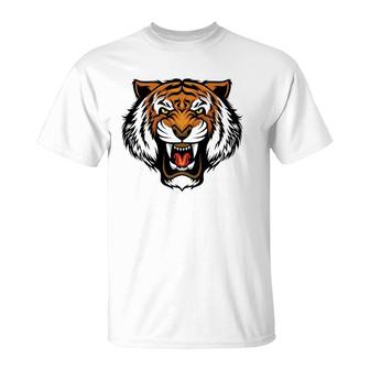 Funny Growling Mouth Open Bengal Tiger Men Women Kids T-Shirt | Mazezy