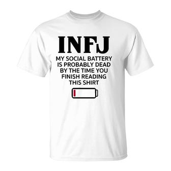 Funny Infj Social Battery Introvert Intuitive Personality T-Shirt | Mazezy