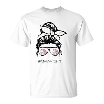 Funny Mamacorn Unicorn Costume Mom Messy Hair Bun Mother's Day T-Shirt | Mazezy
