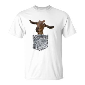 Funny Pocket Animal Peeking Baby Goat T-Shirt | Mazezy