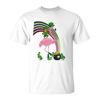 Funny St Paddy's Flamingo With Leprechaun St Patrick's Day T-Shirt | Mazezy