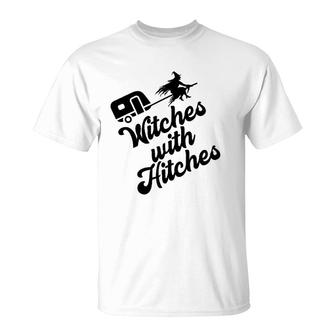 Funny Witches With Hitches Halloween Camping Horror Camp T-Shirt | Mazezy