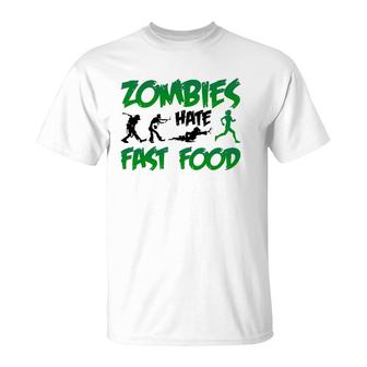 Funny Zombies Hate Fast Food Slow Runner Running Gift T-Shirt | Mazezy