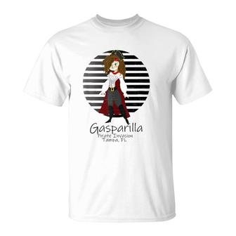 Gasparilla Lady Pirate Brunette Design Distressed T-Shirt | Mazezy